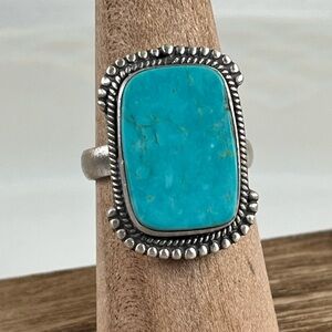 925 Solid Sterling Silver Royston Turquoise Gemstone Ring Size 7.75 Adjustable